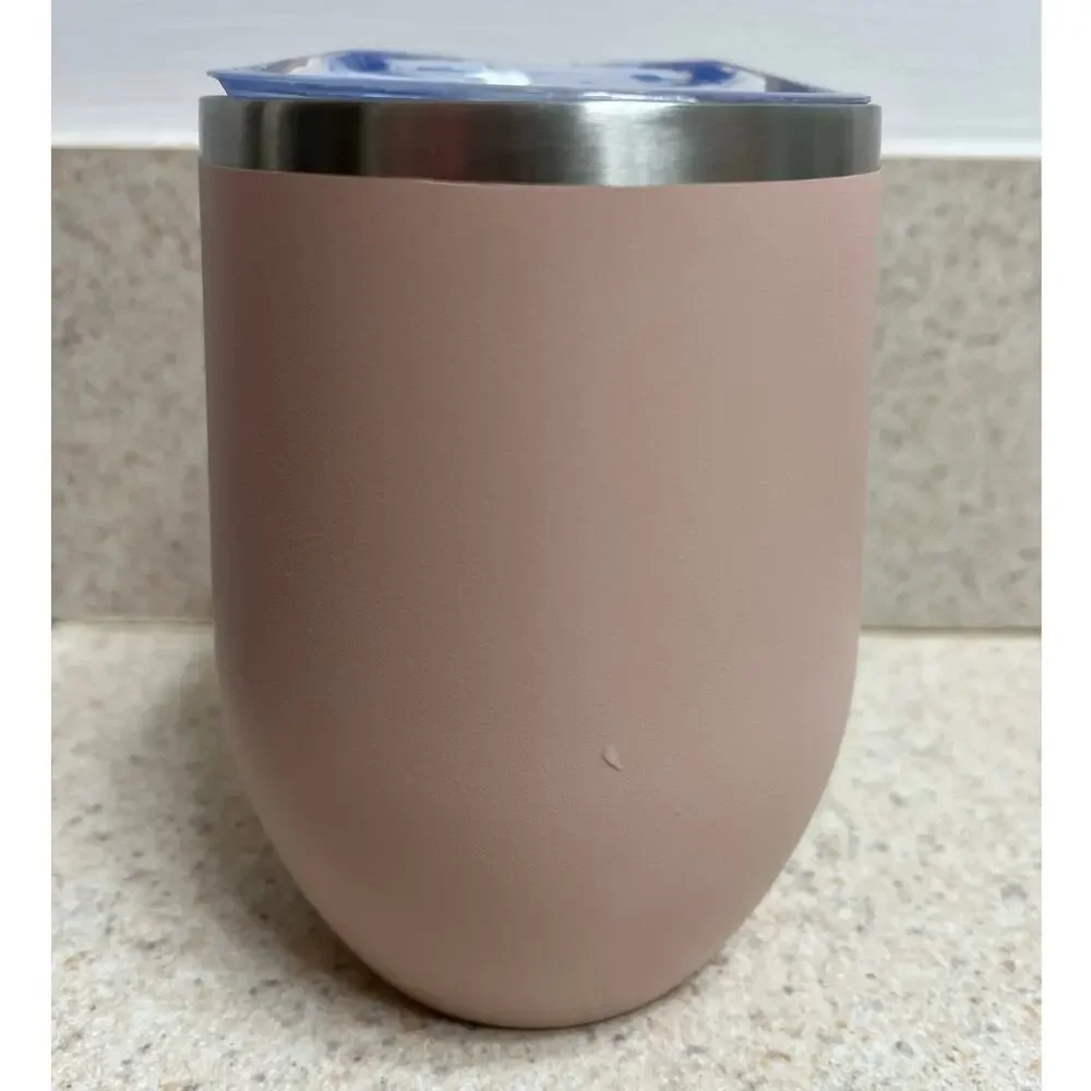 Stemless Wine Glass Insulated Stainless Steel with lid “40 Party Crew” 12 oz
